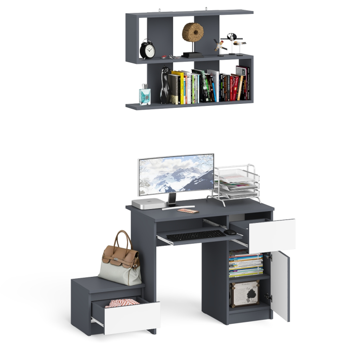 Прямые компьютерные столы, Стол компьютерный МС-1 правый с тумбой 400 и полкой Мори