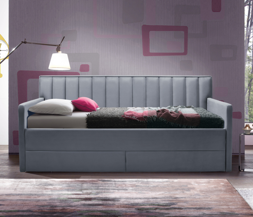 Мягкая кровать, Кровать с  дополнительным спальным местом  и боковинами Порше, микровелюр