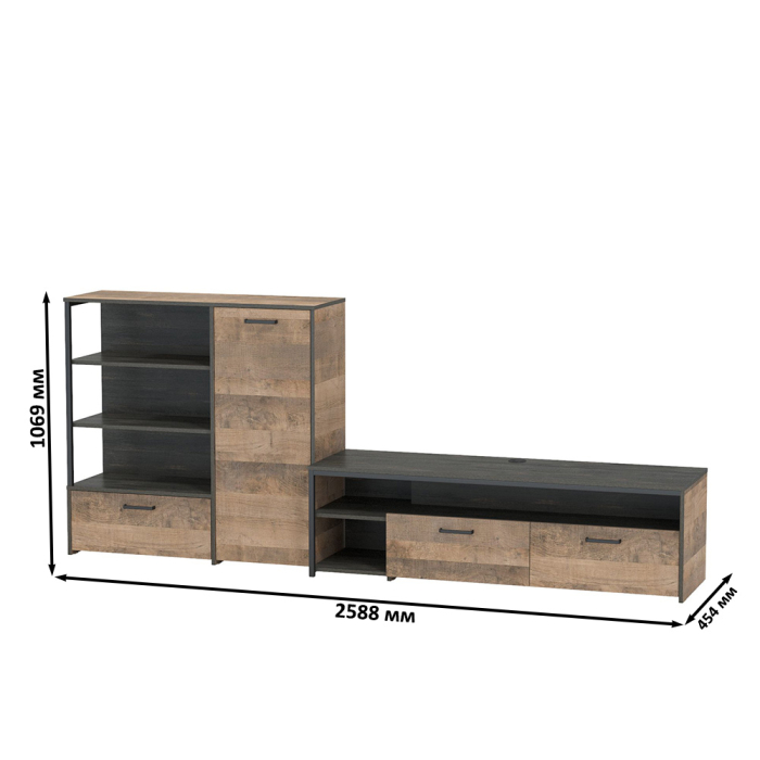Стенки для гостиной, Тумба под ТВ c комодом с дверкой Трувор