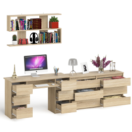 Стол компьютерный ящики слева и справа Мори МС-2 с комодом и полкой навесной