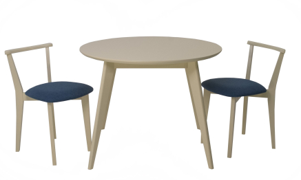 Стол Сканди К 90 слоновая кость со стульями Франк слоновая кость рогожка синий