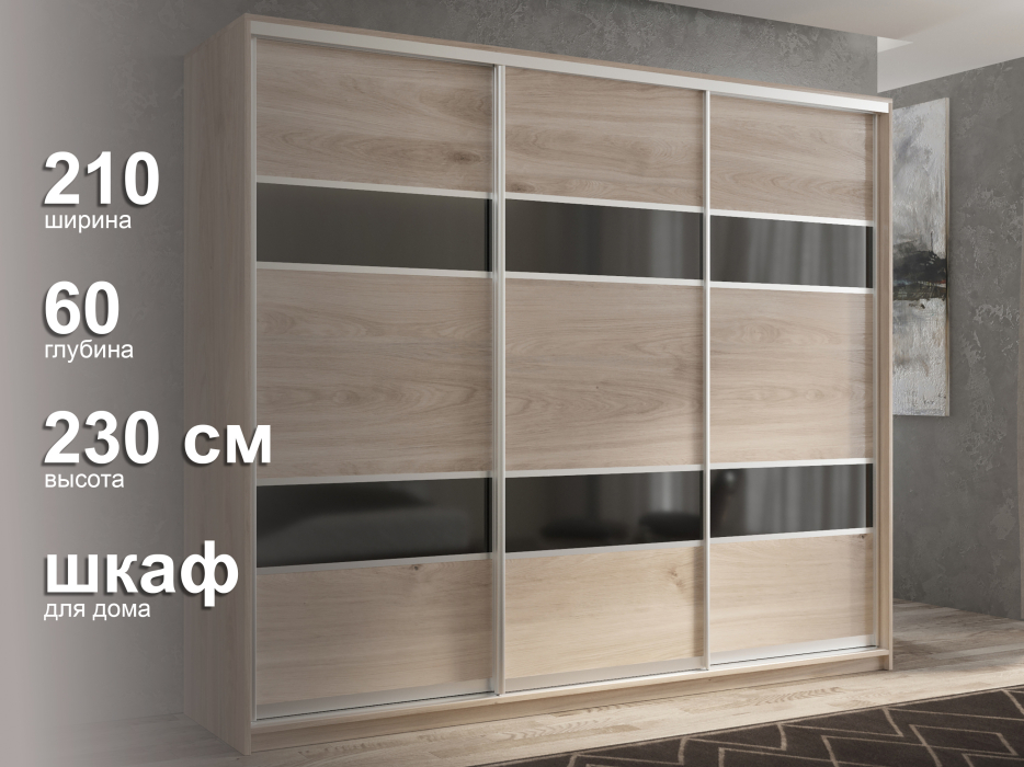 Шкафы-купе 3-х дверные, Шкаф-купе 3х дверный Кааппи 7 210х60