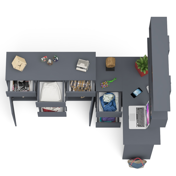 Домашние кабинеты, Стол компьютерный угловой Мори МС-16 левый с комодом МК1200.4 и навесной открытой полкой 1200