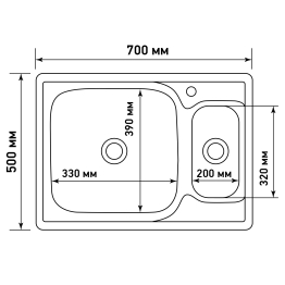 Мойка врез 70х50 (0,8) 2-х чаш вып 3 1/2 MIXLINE 18см с сифоном