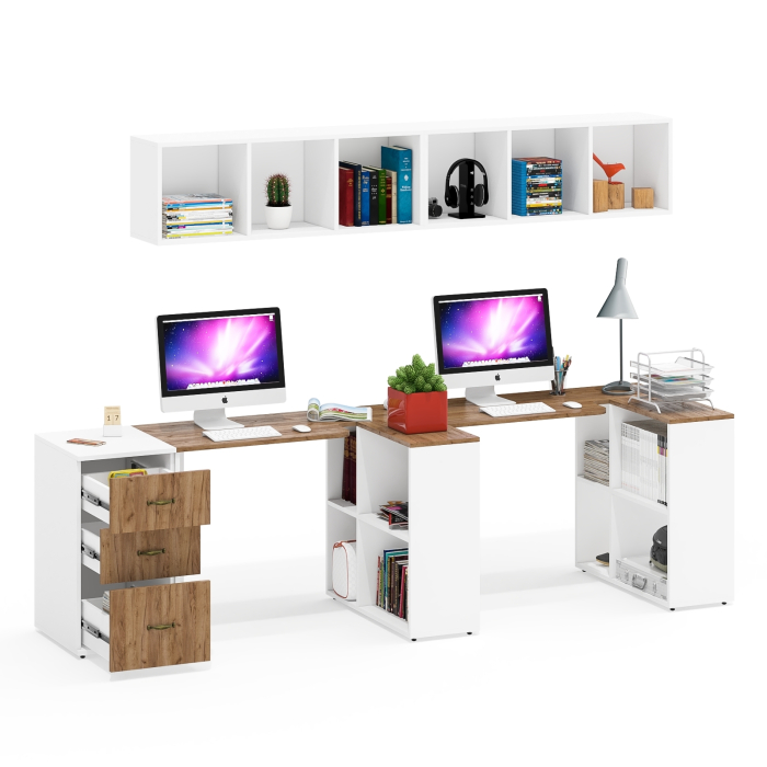 Домашние кабинеты, Два компьютерных раскладных стола Лидер-8 с открытыми полками и тумбы с ящиками