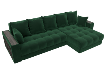 Диван угловой с декором и полкой Лига-050 НПБ, велюр SEVEN