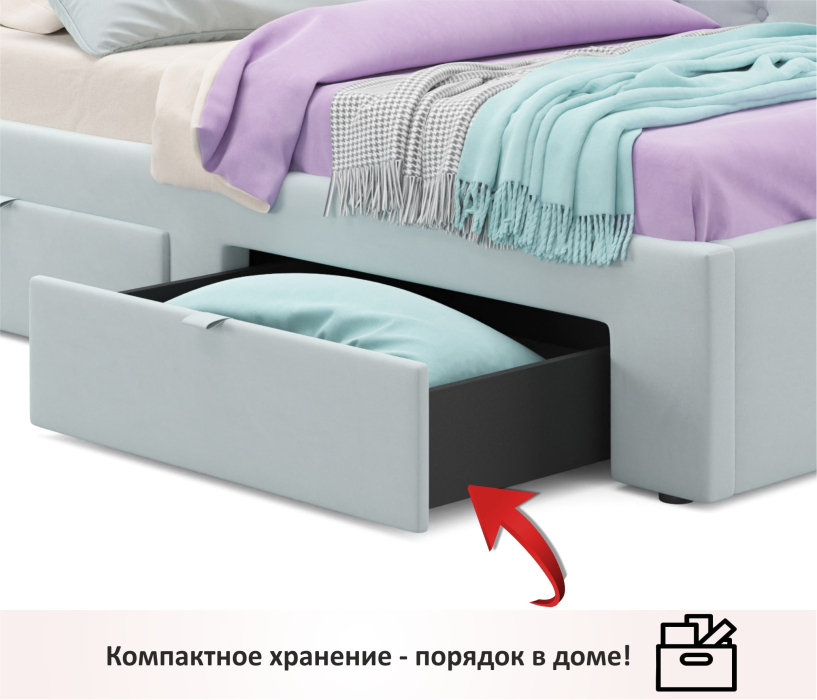 Мягкая кровать, Односпальная кровать-тахта Afelia с ящиками и бортиком