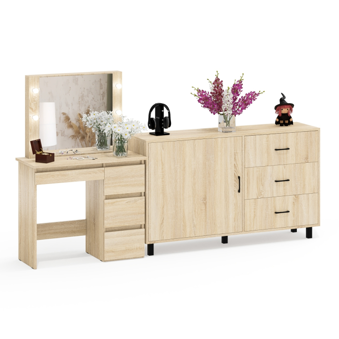 Туалетные столики, Столик косметический с подсветкой Сура и тумба-комод 122-1504