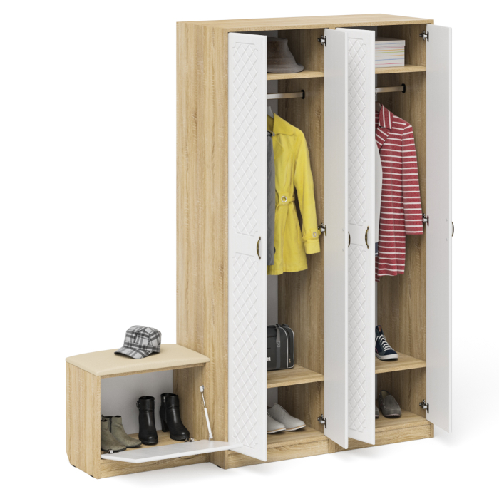 Прихожие, Два шкафа с дверками и обувница с сиденьем П-6 № 07 МДФ фрезеровка ромб