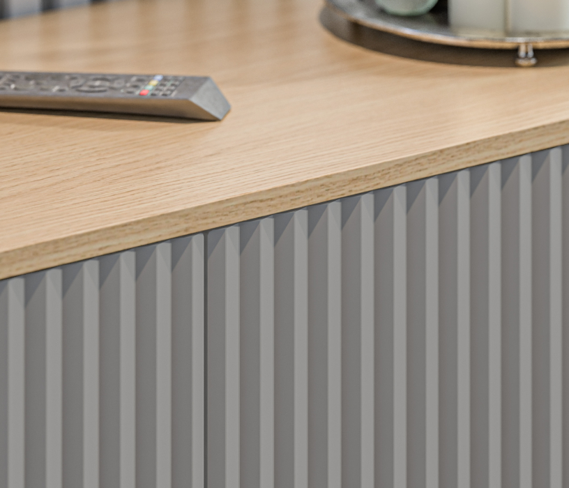 Стенки для гостиной, Гостиная (стенка) на ножках Тренд Дуб Винченца / МДФ Джаз Светло-серый