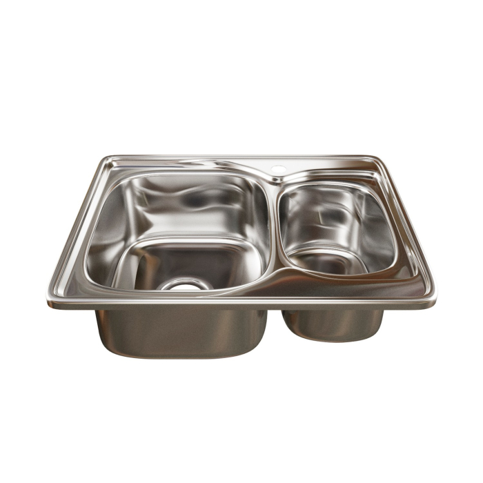 Кухонные мойки, Мойка врез 70х50 (0,8) 2-х чаш вып 3 1/2 MIXLINE 18см с сифоном