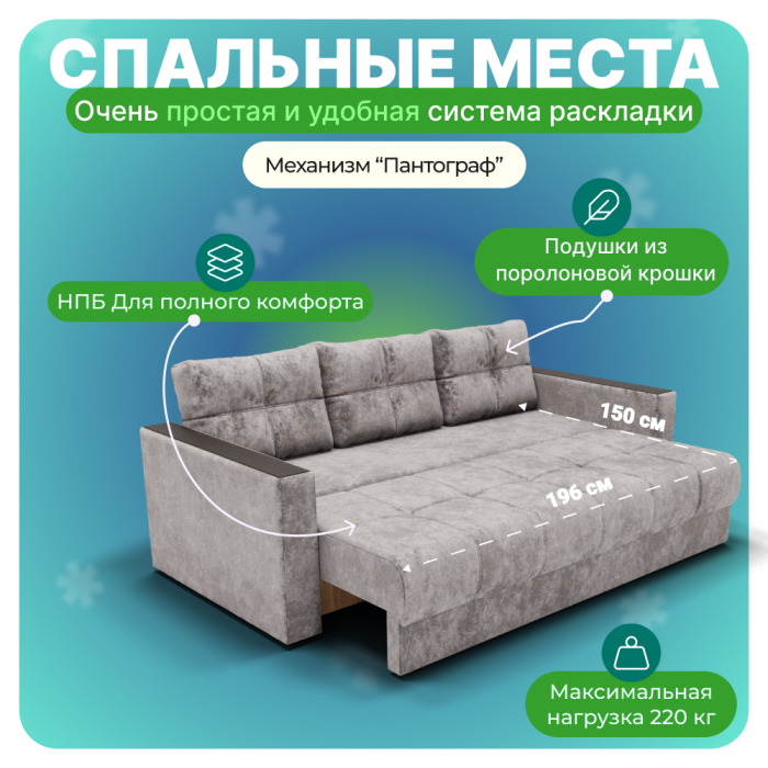 Диваны прямые, Прямой диван Лофт-1, НПБ, Симпл