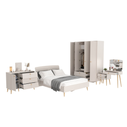 Кровать 1400 с четырёх-дверным шкафом с трюмо и комодом Афина