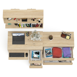 Стол компьютерный Мори МС-6 правый с навсеной полкой сверху и комодом на три ящика