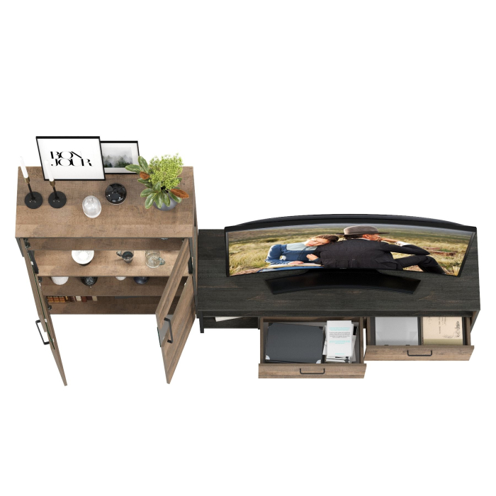 Стенки для гостиной, Комод с витриной с подсветкой с тумбой под ТВ Трувор