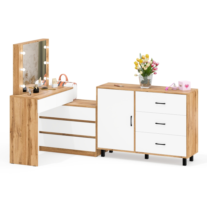 Туалетные столики, Угловой туалетный столик с подсветкой 110 и тумба-комод дверка и 3 ящика 122-1204