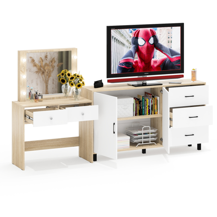 С зеркалом, Косметический столик с подсветкой СТ-5 в комплекте с комодом 123-1604