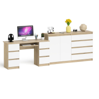 Компьютерные столы, Компьютерный двухтумбовый стол с панелью для клавиатуры с тумбой-комодом 1600 Мори