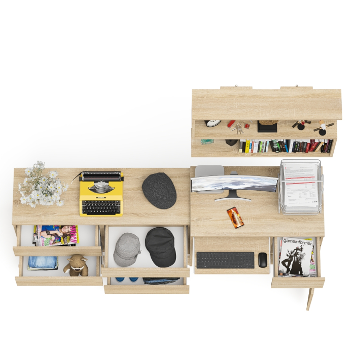 Домашние кабинеты, Широкий комод Мори МК1200.6 с письменным однотумбовым столом МС-1 правый и полкой на 900