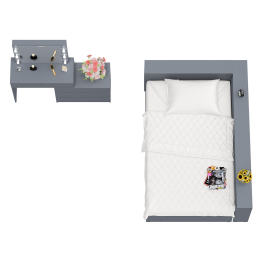 Туалетный столик для спальни с подсветкой 110 и Ксения кровать 1200 с ящиками и прикроватный блок