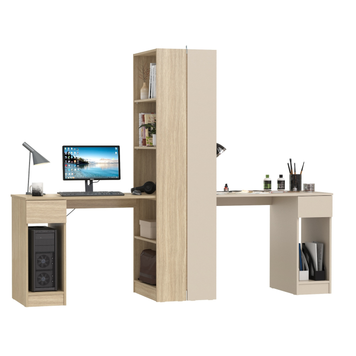 Прямые компьютерные столы, Два письменных стола Лайт 10.01 со шкафом с полками