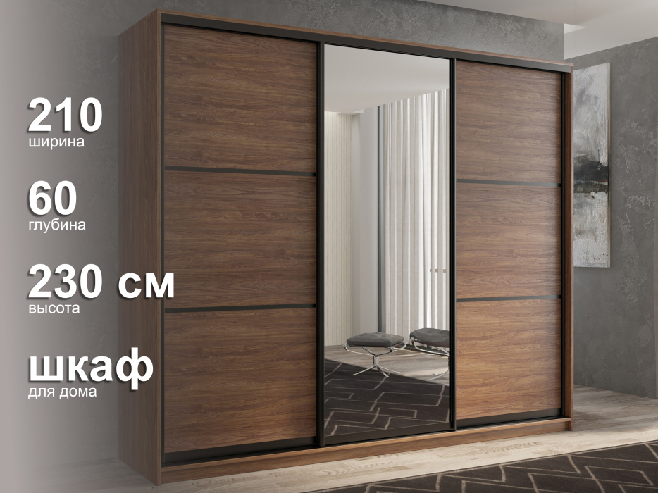 Шкафы-купе 3-х дверные, Шкаф-купе 3х дверный Кааппи 2 210х60