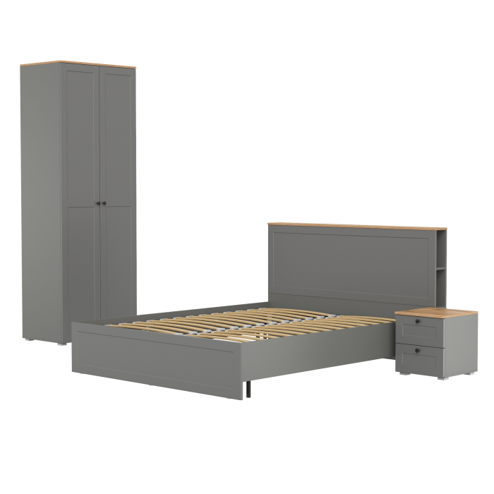 Спальные гарнитуры, Двуспальная кровать Остин с ортопедическим основанием с платяным шкафом 13.224 и тумбой прикроватной