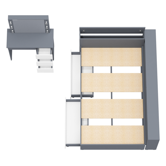 Спальные гарнитуры, Кровать с прикроватным блоком с ящиками Ксения 1200 и туалетный столик с подсветкой Сура