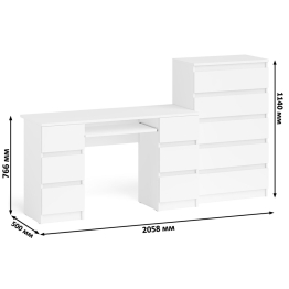 Комод высокий Мори МК700 5-ть ящиков с двухтумбовым компьютерным столом МС-2