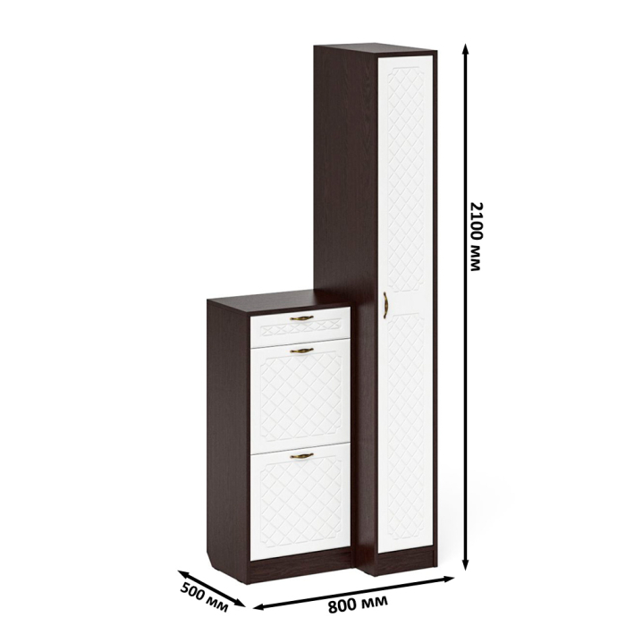 Прихожие, Обувница П-6 с пеналом П-6-500 фрезеровка ромб