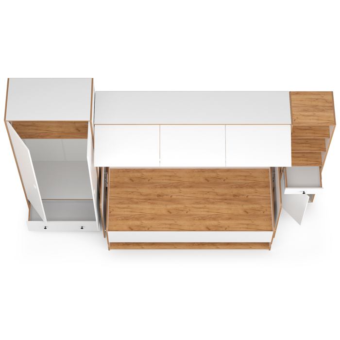 Для девочек, Кровать-стол-трансформер с пеналом и шкафом Вуди № 43.