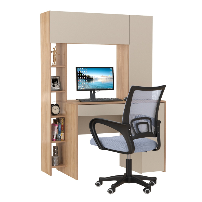 Прямые компьютерные столы, Компьютерный стол Комфорт 12.71 и офисное кресло 103 серого цвета