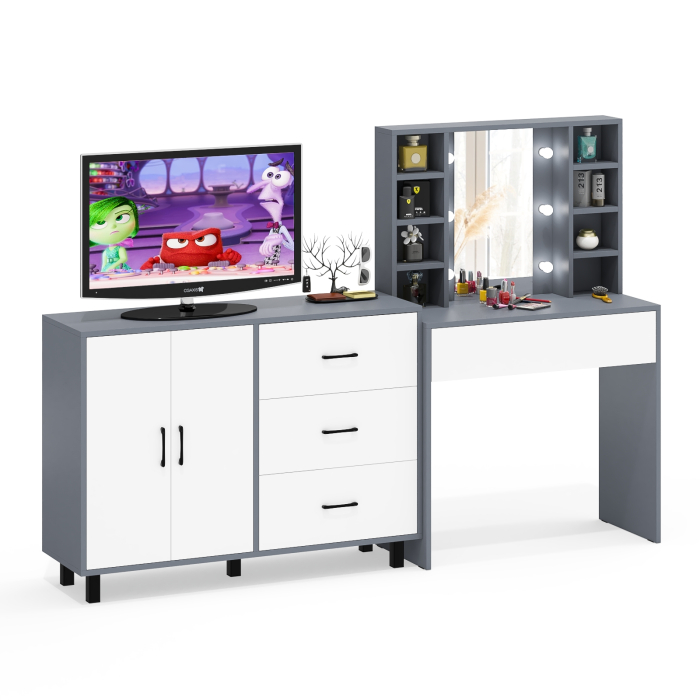 С зеркалом, Туалетный столик с подсветкой 115 и тумба-комод 123-1204