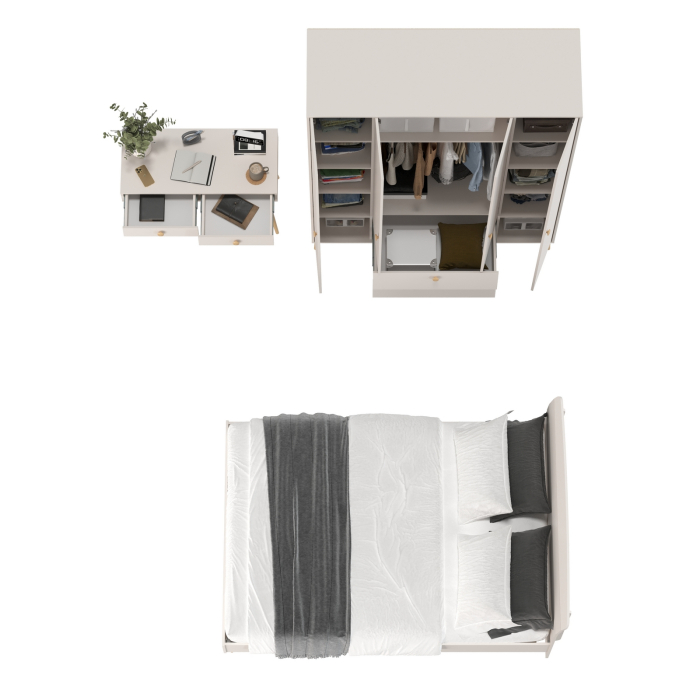 Спальные гарнитуры, Столик прикроватный с кроватью 1400 Афина со шкаф-комодом 4-ре двери два ящика