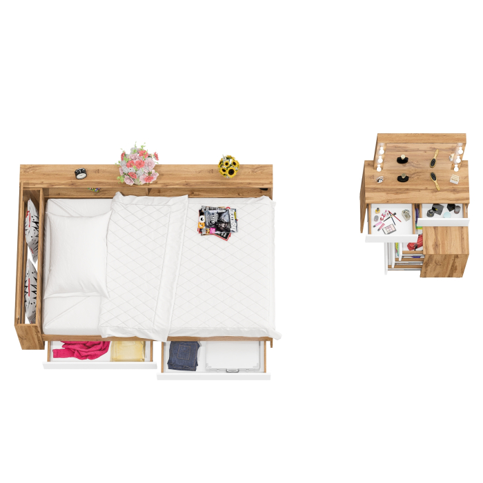 Спальные гарнитуры, Туалетный столик для спальни с подсветкой 110 и Ксения кровать 1200 с ящиками и прикроватный блок