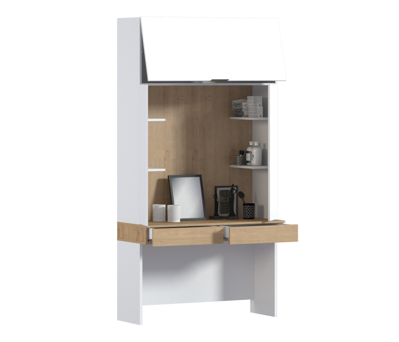 Прямые компьютерные столы, Стол с надстройкой Мальта СБ-3267 Белый,Дуб Гамильтон/МДФ Белый