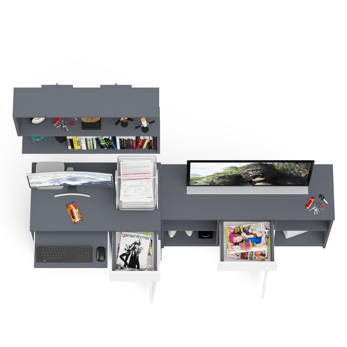 Прямые компьютерные столы, Открытая полка Мори 900 с компьютерным столом МС-1 правый и тумбой 1204-1