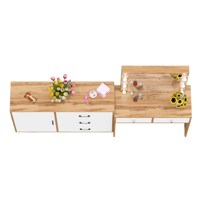 Туалетные столики, Стол туалетный для спальни с лампочками СТ-5 и тумба-комод 122-1204