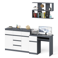 Прямые компьютерные столы, Навесная полка 900 Мори со столом компьютерным МС-1 левый и комодом МК1200.4