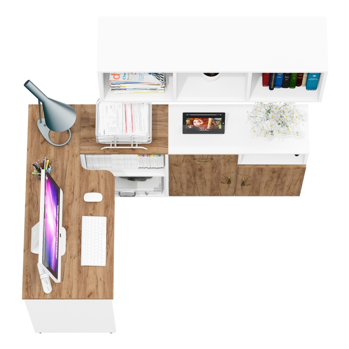 Домашние кабинеты, Стол Лидер-8 с навесной открытой полкой и двумя тумбами