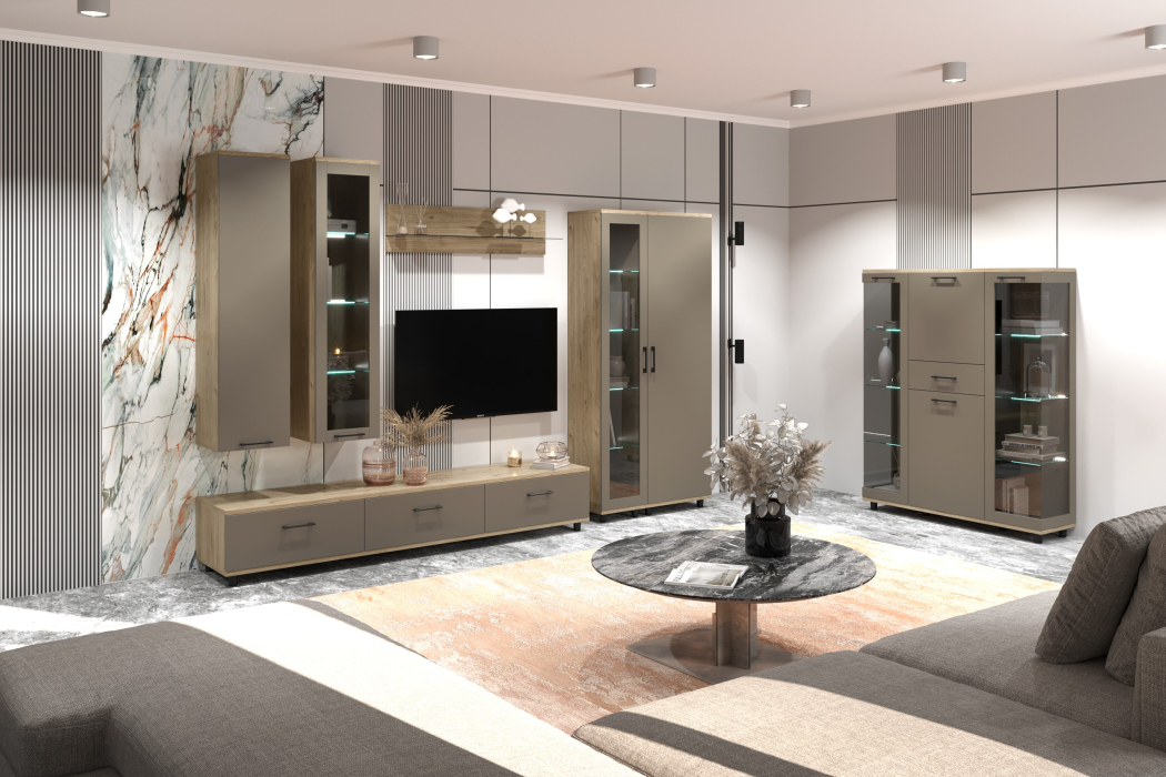 Стенки для гостиной, Модульная гостиная Грейс композиция 4  Гикори Джексон Светлый