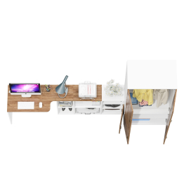 Стол письменный-трансформер Лидер-8 с тумбочкой с нишей и глубоким бельевым шкафом