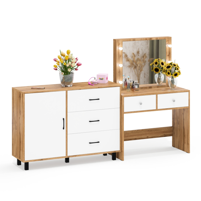 Туалетные столики, Стол туалетный для спальни с лампочками СТ-5 и тумба-комод 122-1204