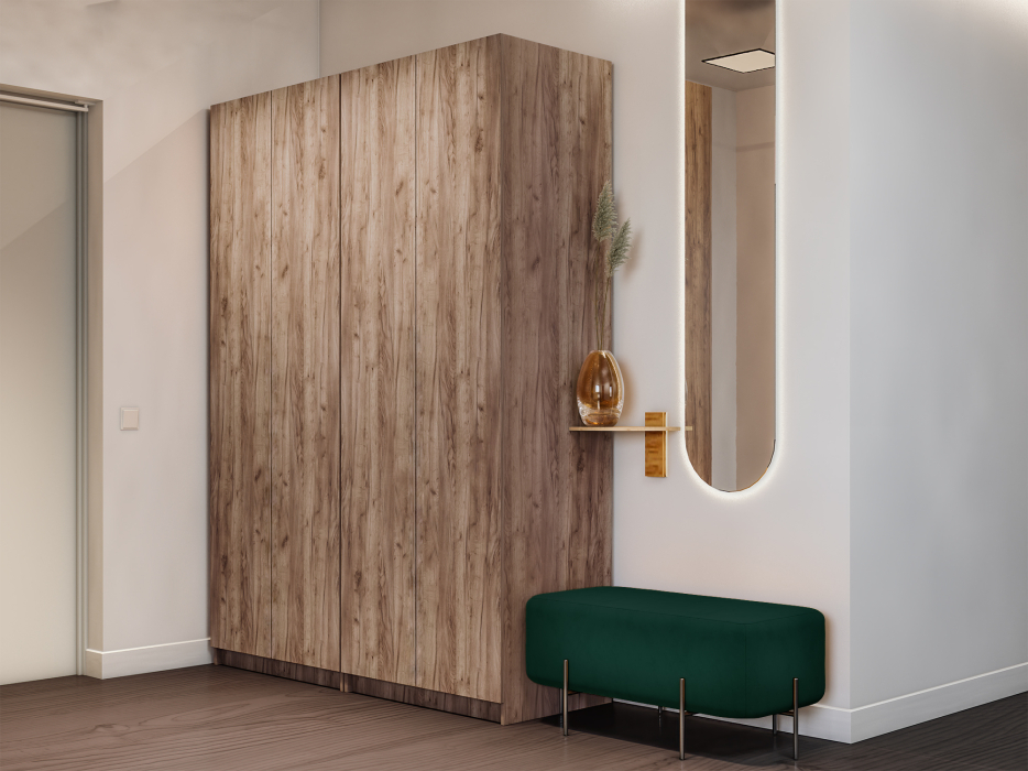 Шкафы распашные, Шкаф складной Е1 Локер ("Гармошка" с системой Push to Move/Левый)162х52.5х220 см, с двумя модулями