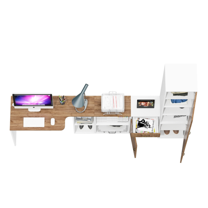 Домашние кабинеты, Уголок школьника Лидер-8 со столом-трансформером с тумбой с ящиком и пеналом МД 22Б