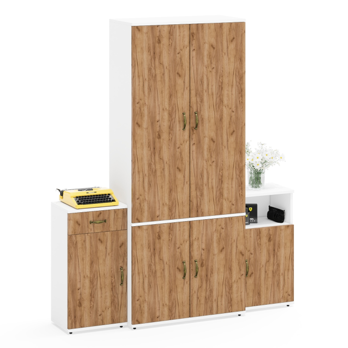 Домашние кабинеты, Широкий платяной шкаф глубиной 375 мм и две тумбочки Лидер-8 МД 3.15 и МД 3.19