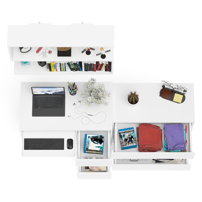 Прямые компьютерные столы, Стол компьютерный Мори МС-6 правый с навсеной полкой сверху и комодом на три ящика