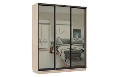 Шкаф-купе Премьер 24 (01ЗГ;01ЗГ;01ЗГ) фасады зеркало графит/трёхдверный/Профиль чёрный муар