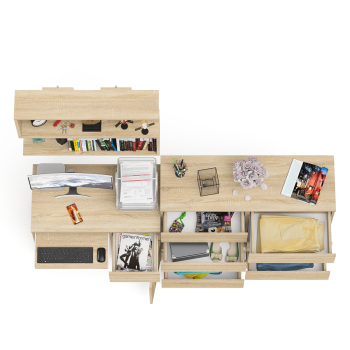 Домашние кабинеты, Большой комод на восемь выдвижных ящиков со столом МС-1 правый и полкой Мори 900