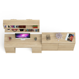 Полка Мори 1200 с письменным столом Мори МС-2 и комодом на восемь ящиков